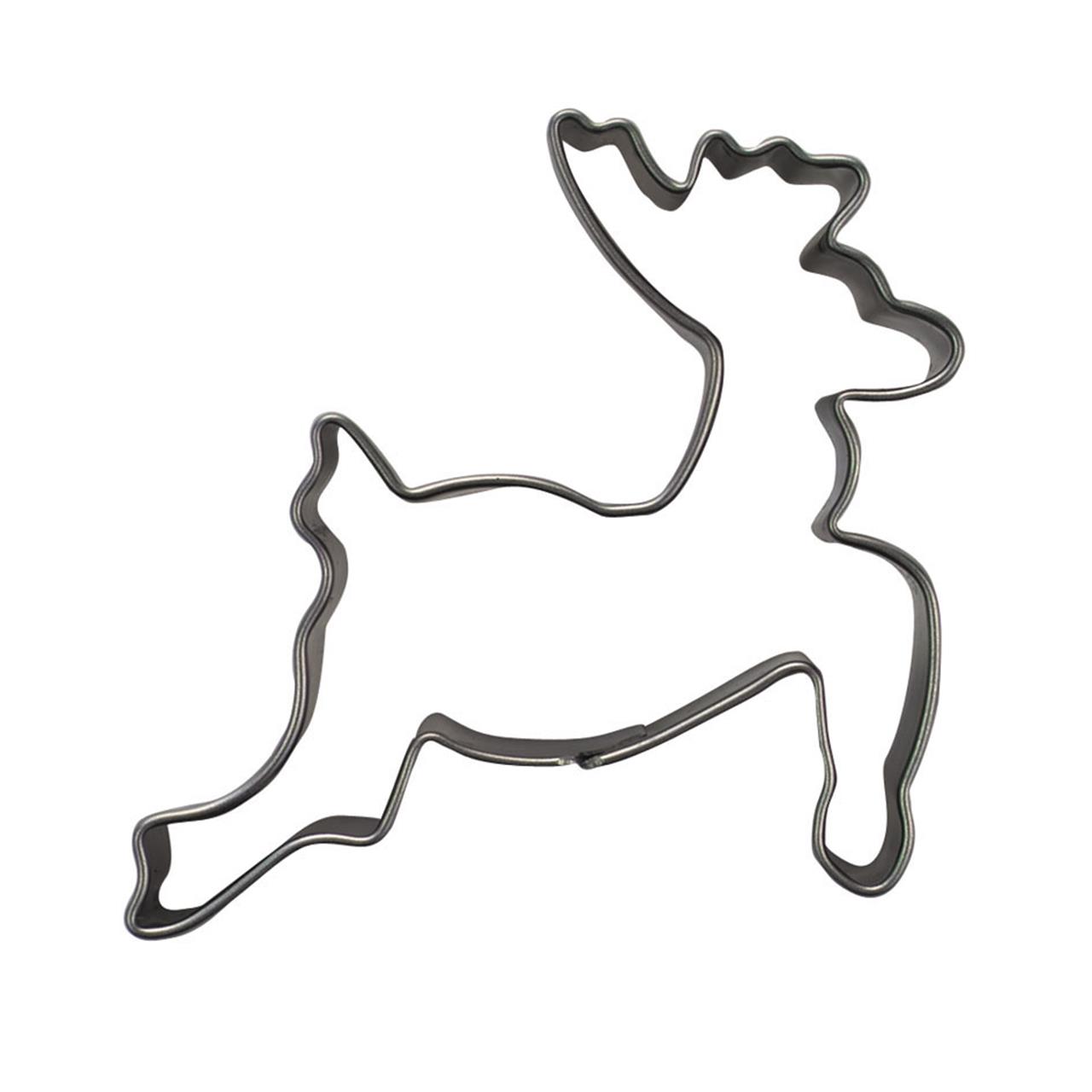 Dies ist ein Ausstechförmchen in Rentierform aus Edelstahl. Es ist 6 cm groß und eignet sich zum Ausstechen von Plätzchen.