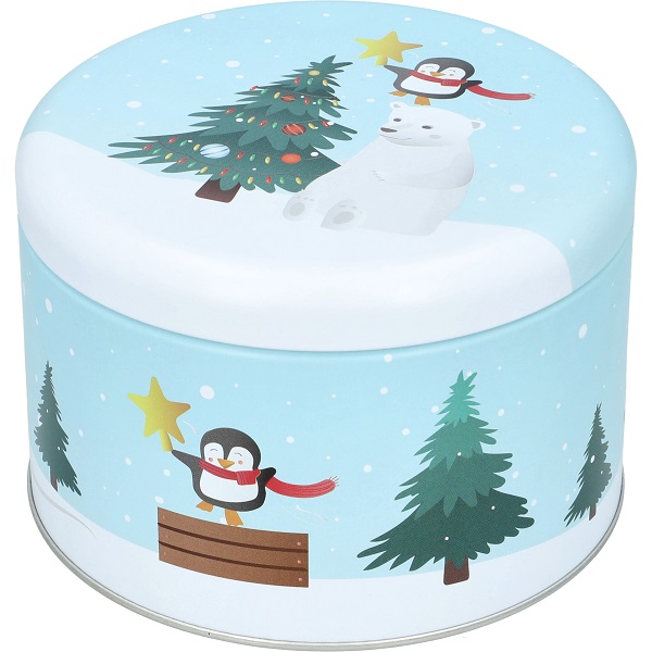 Hier sieht man die Gebäckdose Christmas Decoration, rund, Größe L. Sie bietet Platz für Weihnachtsgebäck und ist im festlichen Design gestaltet.