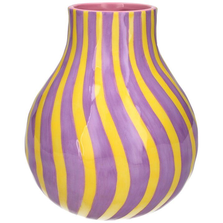 Das Bild zeigt die Artisan Vase H19,6cm in Lila und Gelb. Die Vase vereint beide Farben in einem ansprechenden Design.