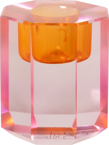 Abgebildet ist ein Kristallhalter in orange ombre. Die Größe beträgt 6x5x5 Zentimeter.