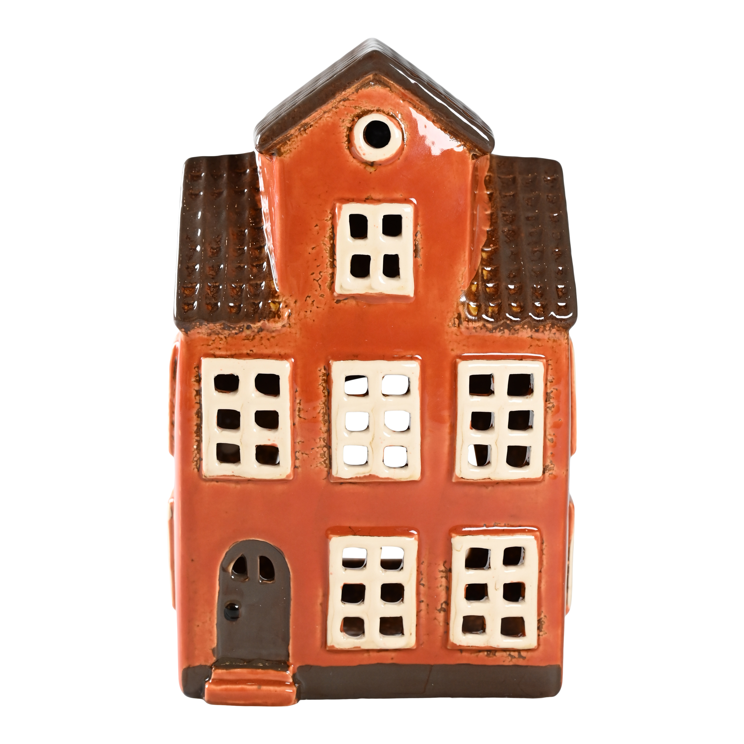 Dies ist ein Produktbild von House Ceramic Brown 22cm. Es zeigt ein Haus aus brauner Keramik mit einer Höhe von 22 cm.