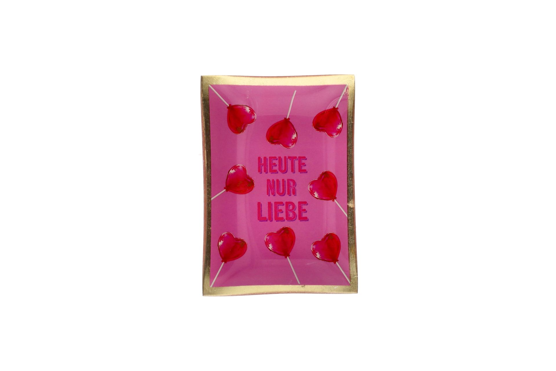 Love Plates Glasteller in mittlerer Größe mit dem Spruch 'Heute nur Liebe' in rosa. Ideal für einen liebevollen Start in den Tag.