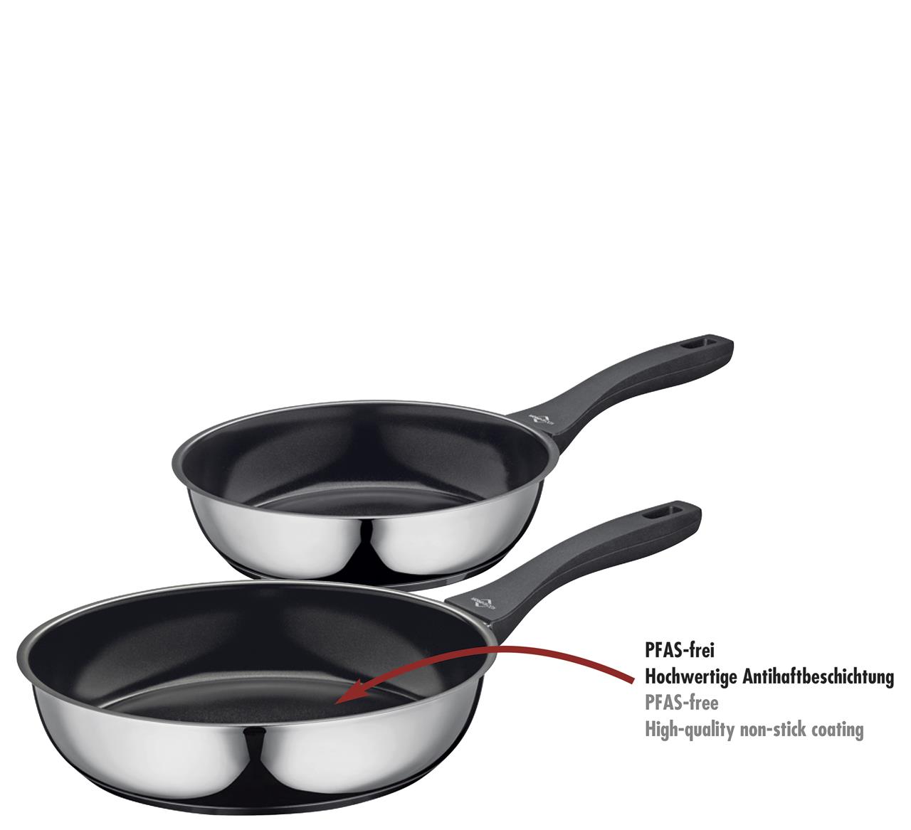 Das Bild zeigt das Bratpfannen-Set ROMA, 2-teilig. Das Set eignet sich hervorragend zum Braten verschiedenster Speisen.