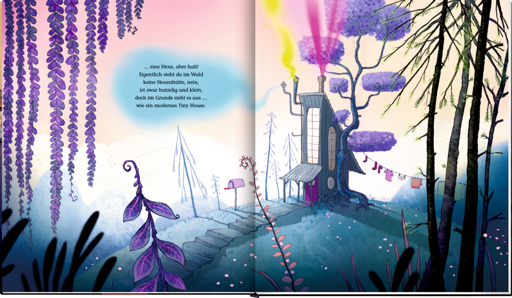 Hier sieht man eine Innenseite des Kinderbuchs 'Barbara Kadabara'. Die Seite enthält eine bunte Illustration.