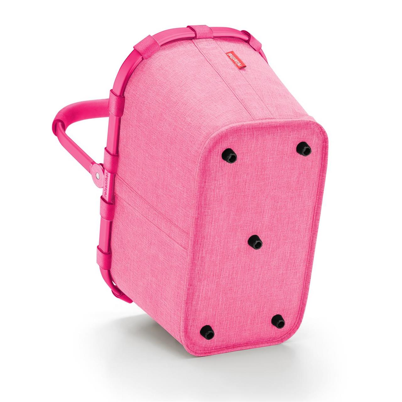 Der Einkaufskorb „Carrybag frame Twist Pink“ ist in leuchtendem Pink gehalten. Er hat einen stabilen Rahmen und fünf kleine Standfüße am Boden.