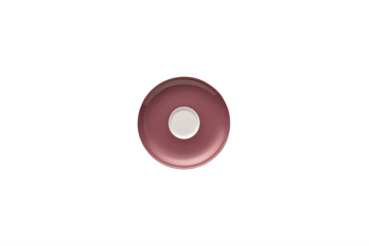 Das Bild zeigt eine Espresso-/Mokka-Untertasse mit einem Durchmesser von 12 cm in der Farbe Fuchsia aus der Serie Sunny Day. Die Untertasse ist überwiegend fuchsiafarben mit einem weißen Kreis in der Mitte.