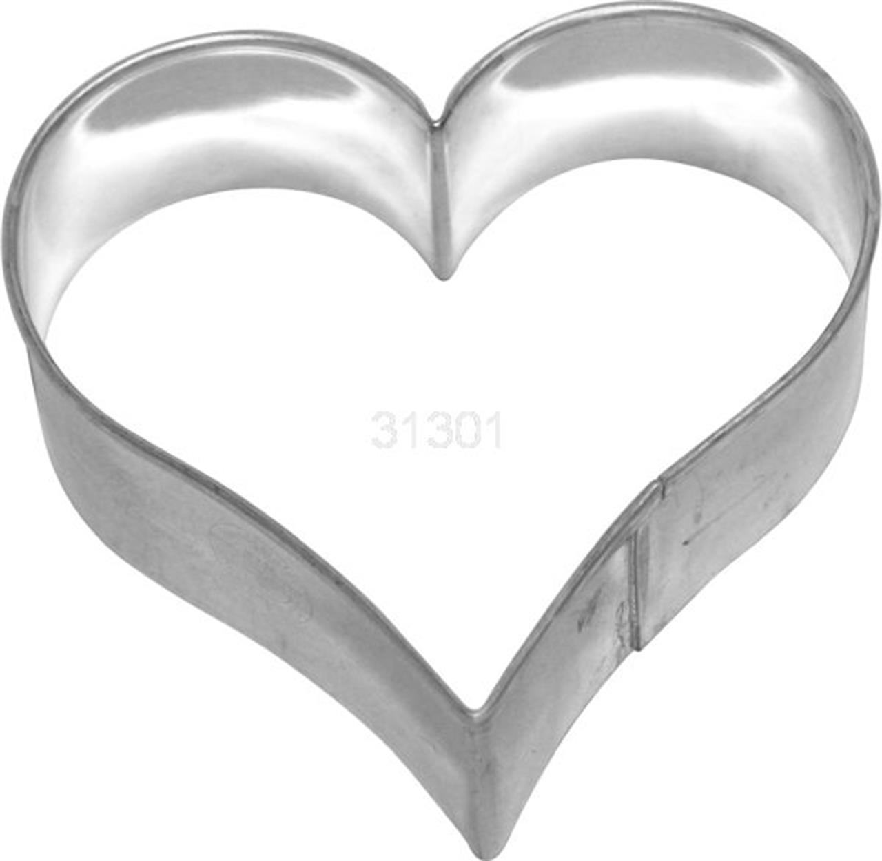 Das Bild zeigt eine Ausstechform in Herzform mit einer Größe von 9 cm. Die Form besteht aus Metall und ist ideal zum Ausstechen von Plätzchen oder Gebäck.