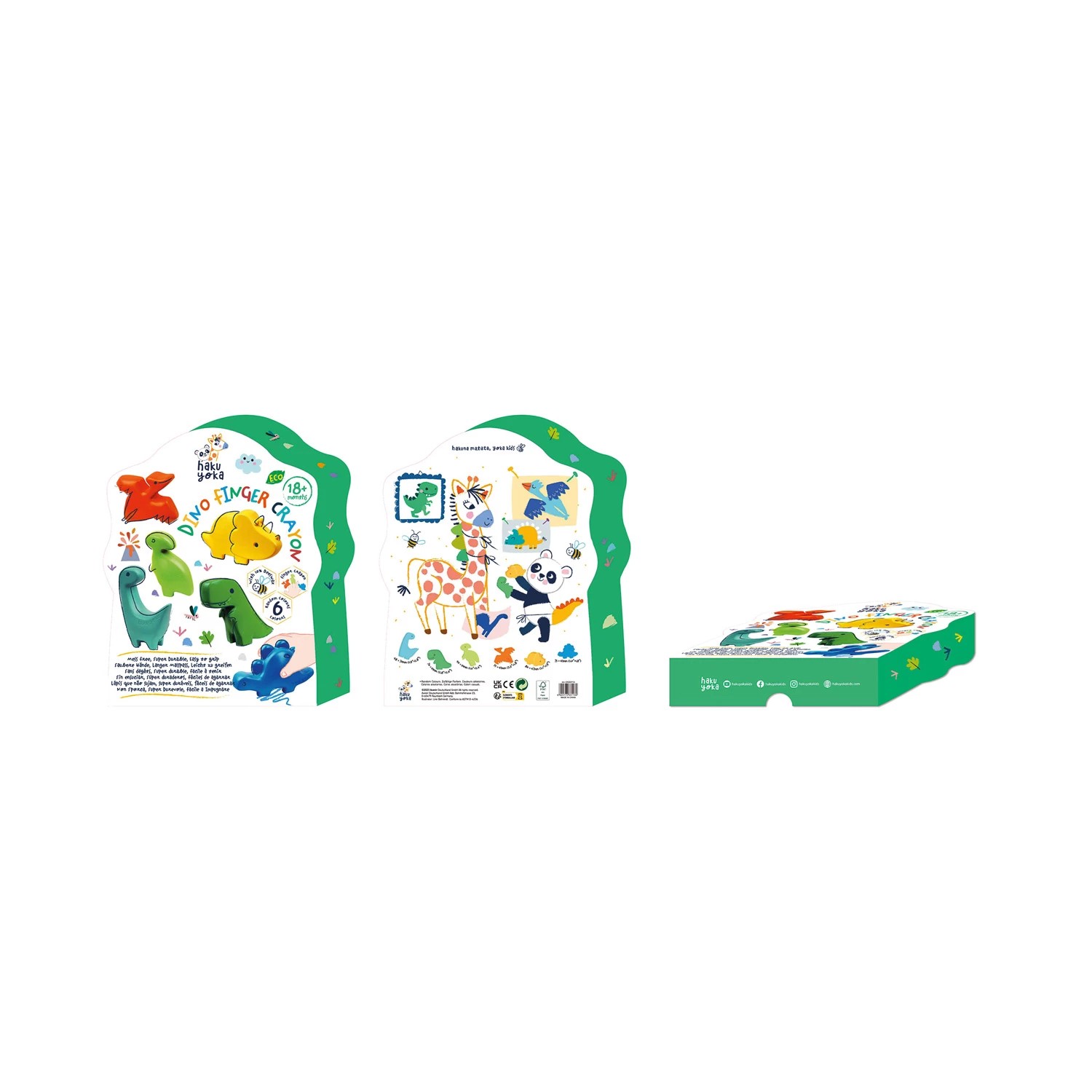 Das Bild zeigt das Wachsmalkreiden-Set Dino. Das Set enthält bunte Wachsmalkreiden in einer Dino-Motiv-Verpackung.
