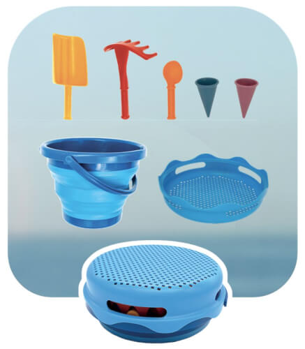 7in1 Sand Toys Falteimer Set - blau
