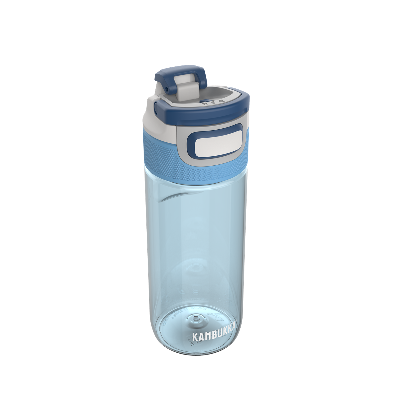 Die Abbildung zeigt die Trinkflasche Elton 0,5l in der Farbe Tropical Blue. Die Flasche hat einen blauen Deckel mit einem praktischen Verschluss und ist durchsichtig.