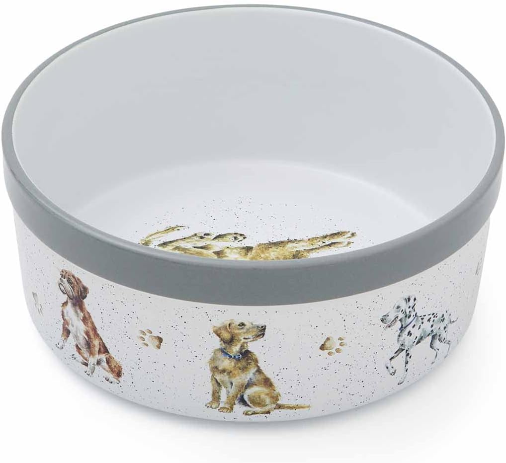Dies ist ein Hundenapf aus Keramik mit einem Durchmesser von 20 cm. Ideal für Futter oder Wasser geeignet.