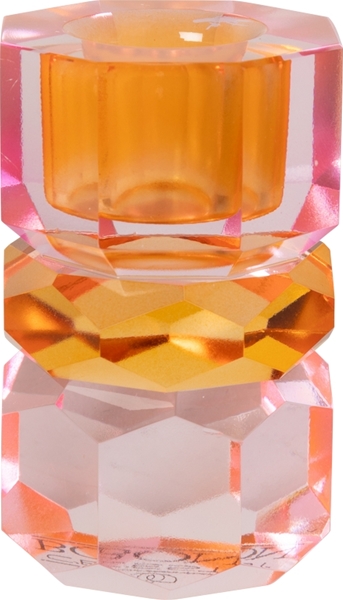 Das Bild zeigt einen Kristallhalter in den Farben Rosa, Tangerine und Pfirsich. Er hat die Maße 7,5 x 4,5 x 4 Zentimeter.