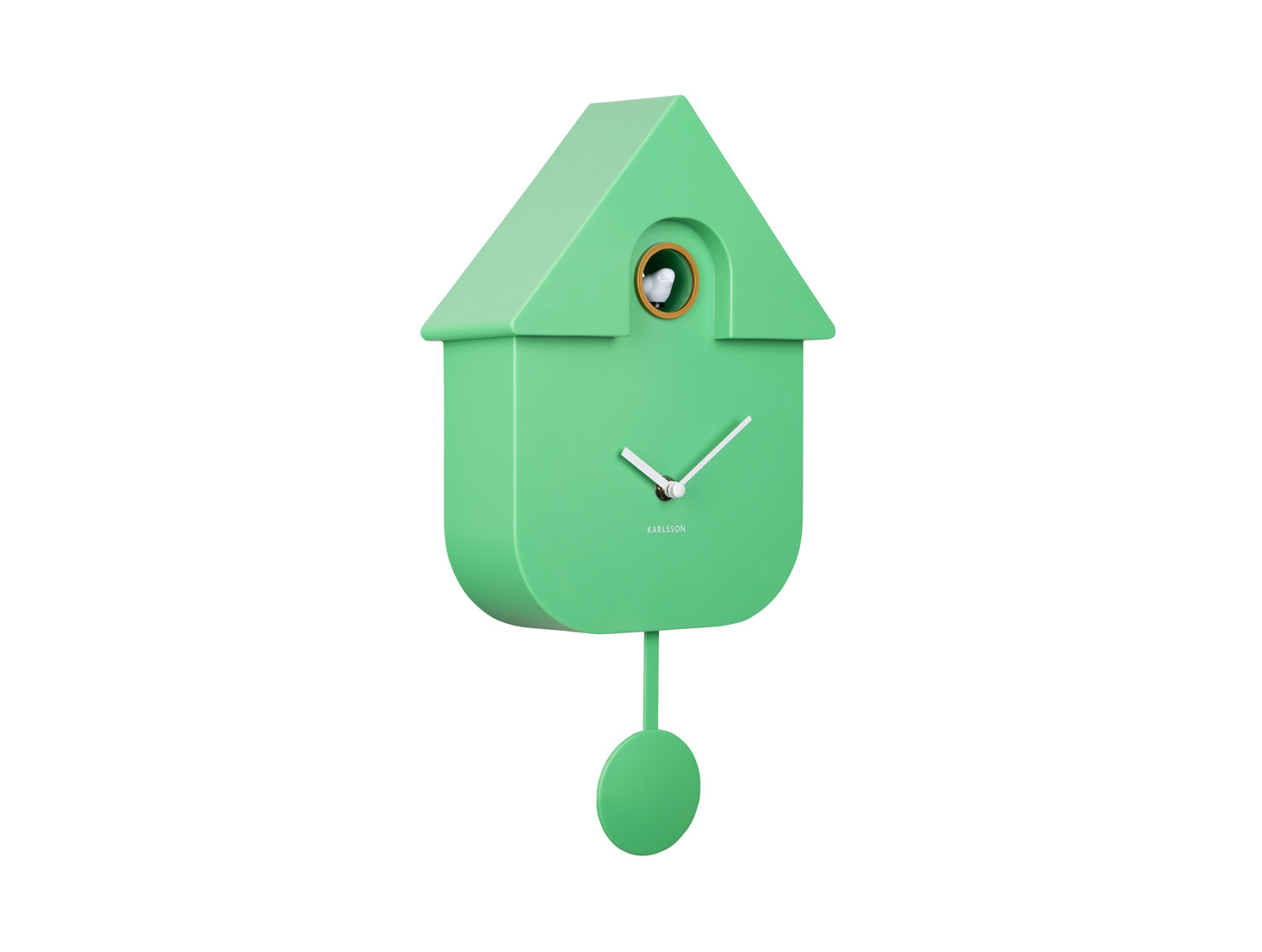 Wanduhr Modern Cuckoo aus ABS, hell, 41x8,5x21,5 cm. Die Uhr hat ein frisches, modernes Design mit Kuckucksfunktion.