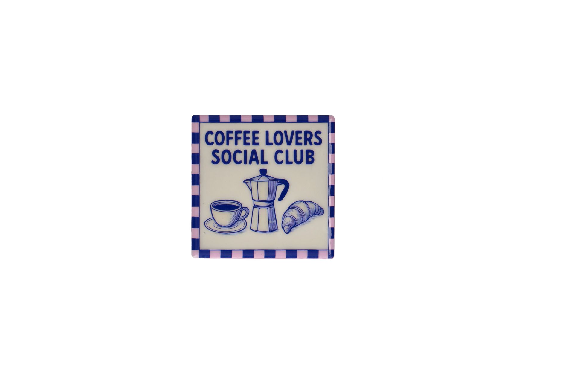Love Tiles Untersetzer mit dem Motiv 'Coffee Lover' in Blau. Der Untersetzer schützt Oberflächen und zeigt ein stilvolles Kaffee-Design.
