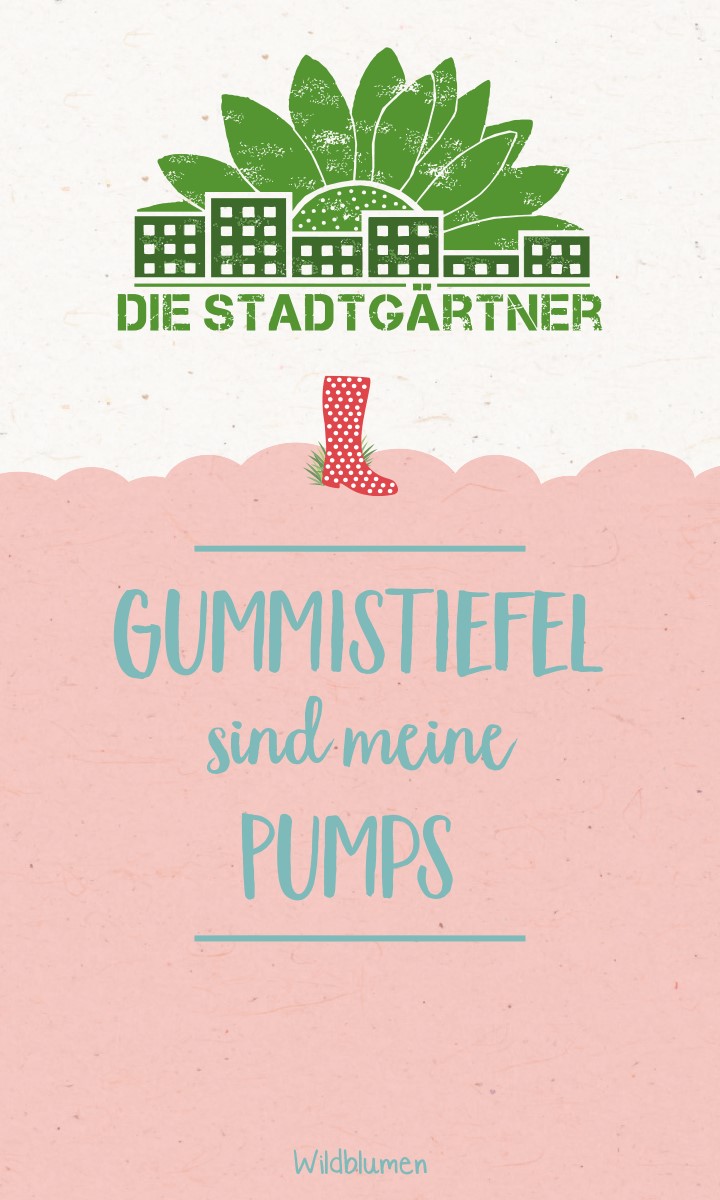 Das Bild zeigt das Produkt "Saatgrüße – Gummistiefel sind meine Pumps" von den Stadtgärtnern. Es ist bunt gestaltet mit einem grünen Stadt-Logo und einem roten Gummistiefel auf rosa Hintergrund.