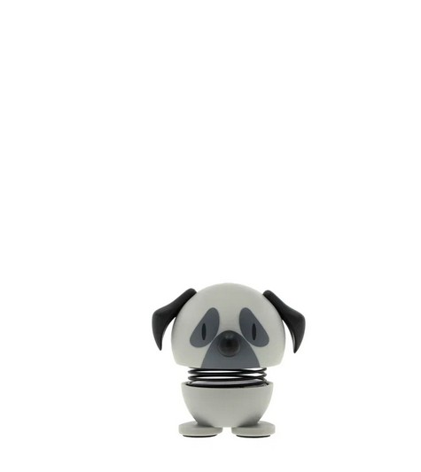 Auf diesem Bild sieht man den Hoptimist Pug XS Grey. Es handelt sich um eine graue Mops-Dekofigur.