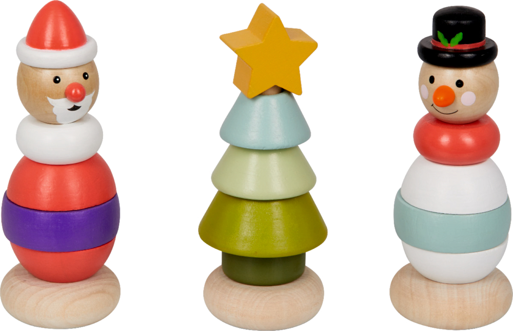 Das Bild zeigt das Produkt „Winterzauber Im Weihnachtswald - Holz-Stapelfigure“. Diese Holzfigur stellt ein winterliches Motiv dar.