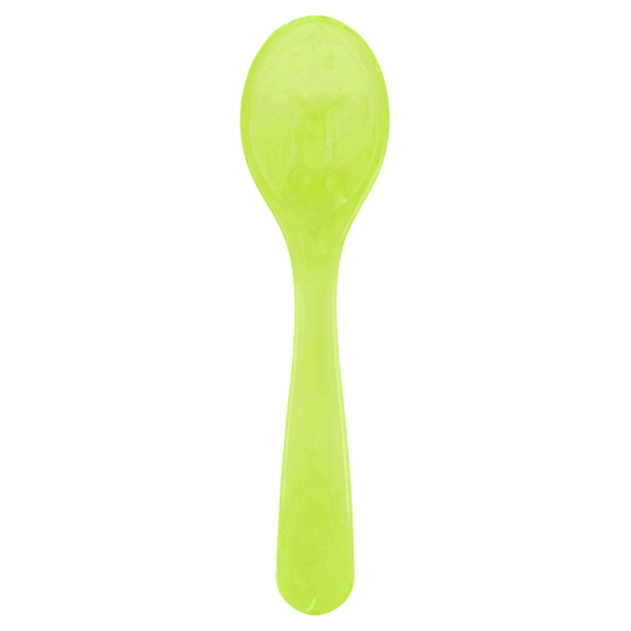 Eierlöffel aus Acryl in marmoriertem Zitronengrün. Der Löffel ist 12 cm lang.
