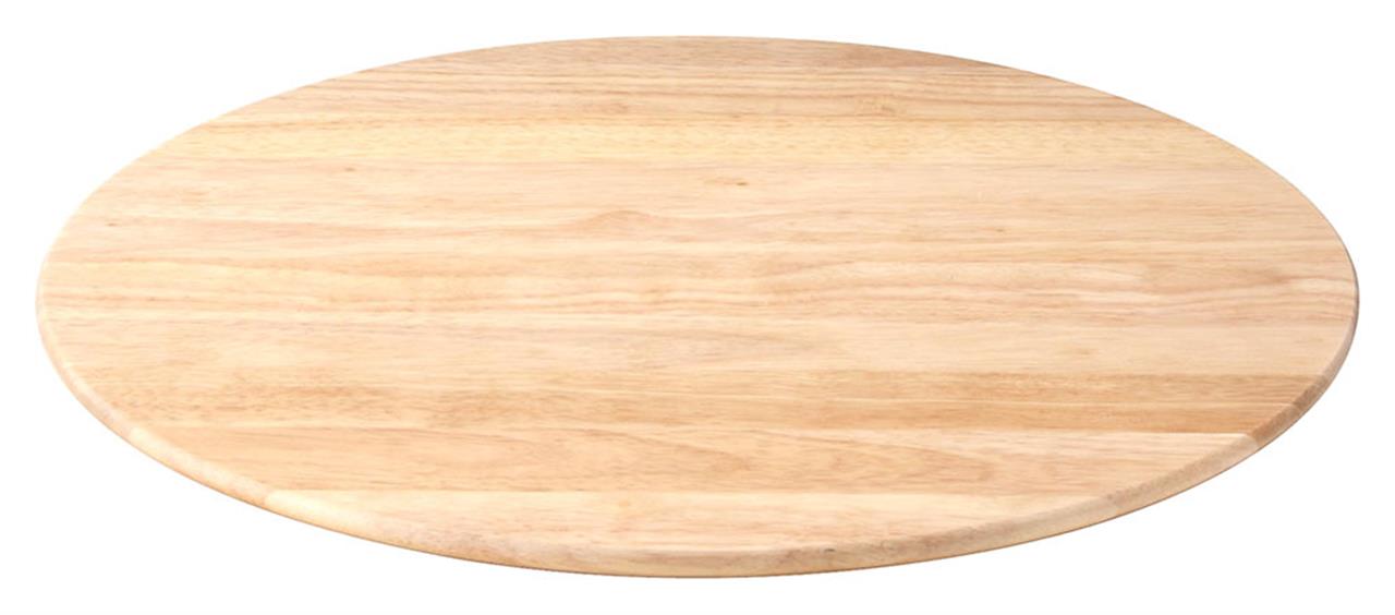 Das Bild zeigt eine runde Drehplatte aus Gummibaumholz mit einem Durchmesser von 40 cm. Die Oberfläche ist glatt und hat eine natürliche Holzmaserung.
