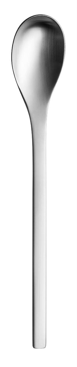 Dies ist ein Joghurtlöffel mit matter Oberfläche. Er hat ein schlichtes, modernes Design aus Edelstahl.