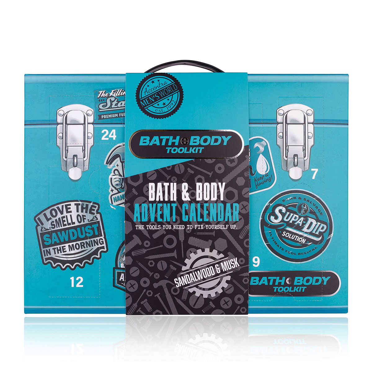 Adventskalender Bath & Body Toolkit in Box enthält verschiedene Pflegeprodukte für die Adventszeit. Die Box ist dekorativ gestaltet und eignet sich ideal als Geschenk.