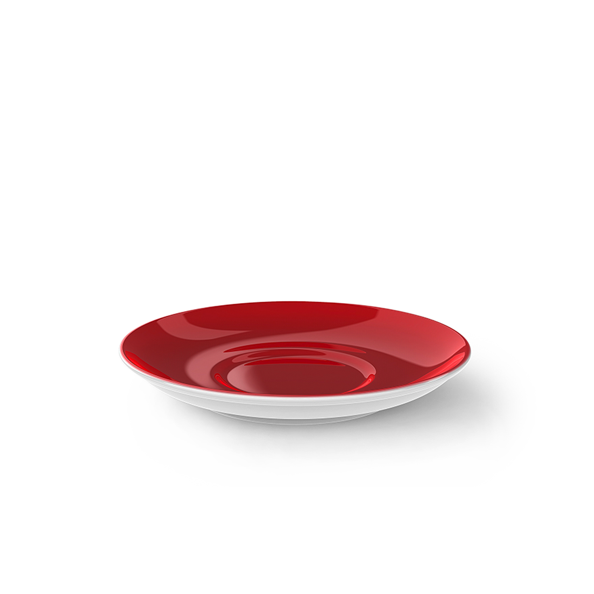 Eine Kaffee Untertasse in Signalrot ist abgebildet. Das Produkt hat einen Durchmesser von 14,5 cm.