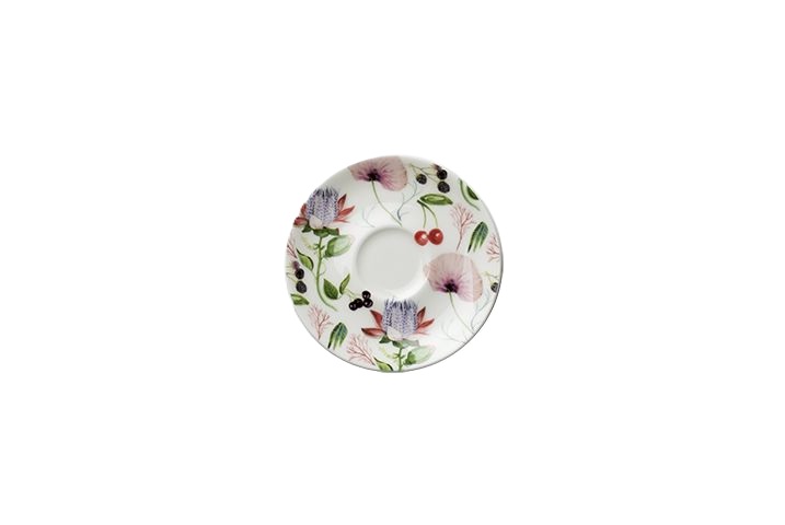 Dies ist eine Untertasse aus der Serie Wunderland Fine Bone China mit einem Fassungsvermögen von 0,11 Litern. Das Produkt eignet sich perfekt für Espresso und ist aus hochwertigem Porzellan gefertigt.