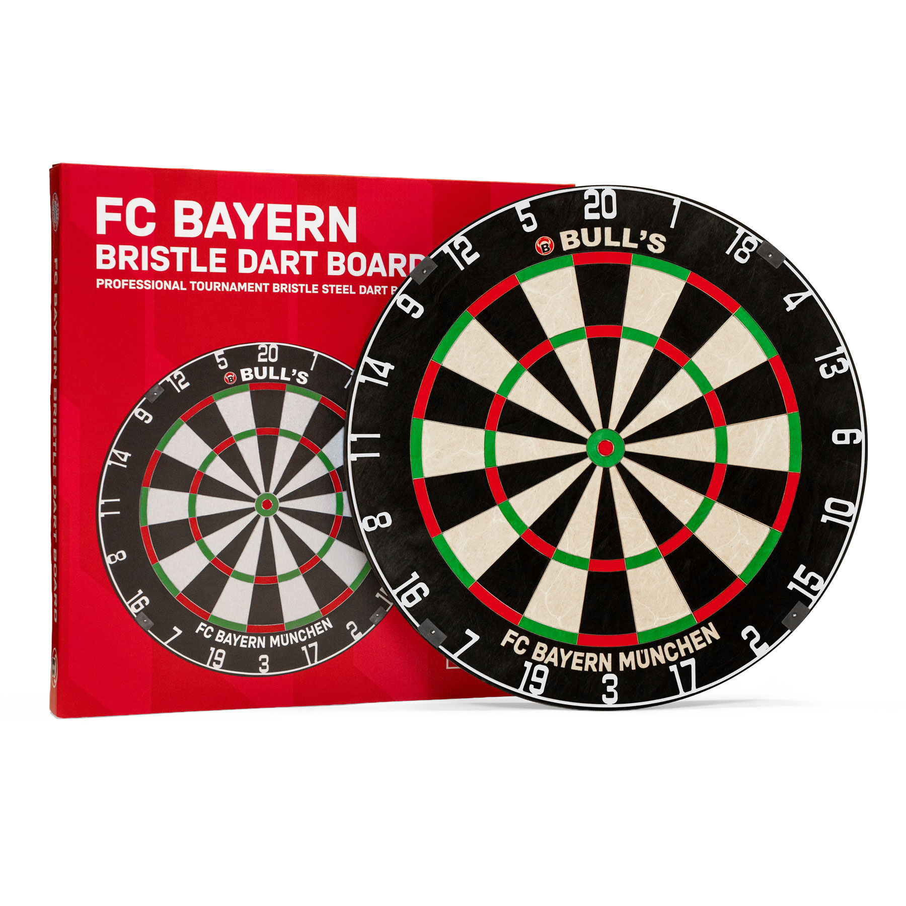 Hier sehen Sie das BULL'S® FC Bayern München Focus II Dartboard. Es ist ein offizielles Dartboard des Vereins.