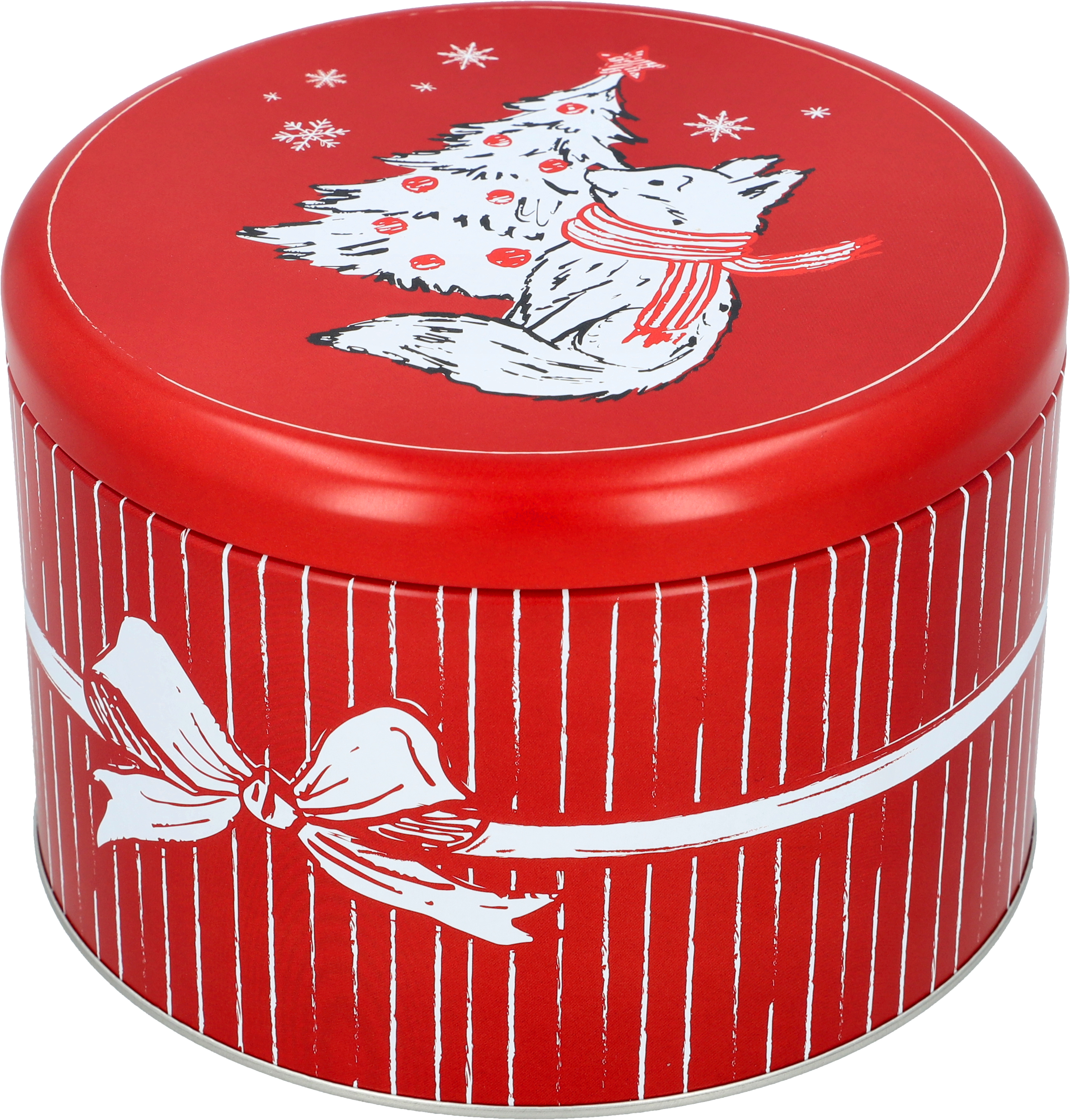 Gebäckdose, Cute Xmas, rund, Größe XL ist auf dem Bild zu sehen. Die Dose hat ein festliches Weihnachtsmotiv.