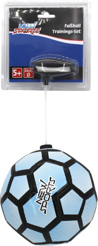 Auf dem Bild ist ein Fußball Trainings-Set für Kinder ab 5 Jahren zu sehen. Es besteht aus einem Ball, der an einer Schnur befestigt ist.