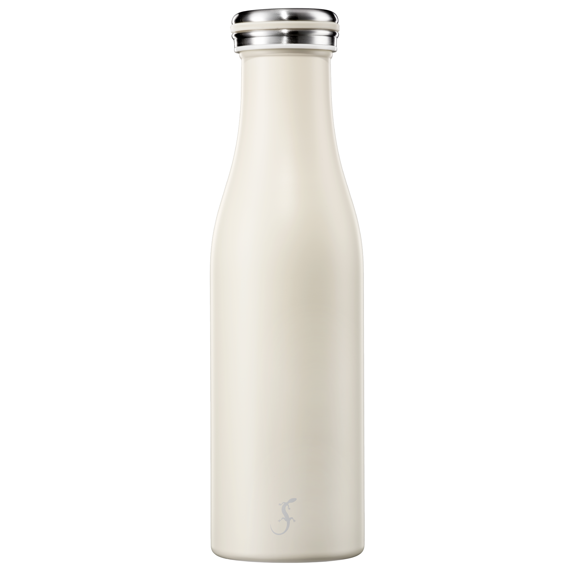 Abgebildet ist eine Isolier-Flasche Edelstahl 0,5l in der Farbe Ivory. Diese Flasche hält Getränke zuverlässig auf Temperatur.