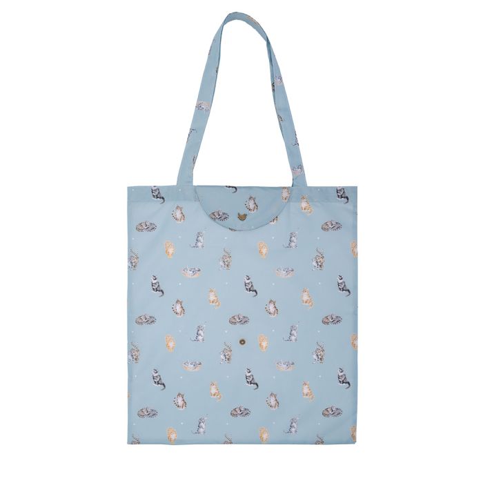 Faltbare Einkaufstasche mit Katzen-Motiv. Die Tasche lässt sich platzsparend verstauen.