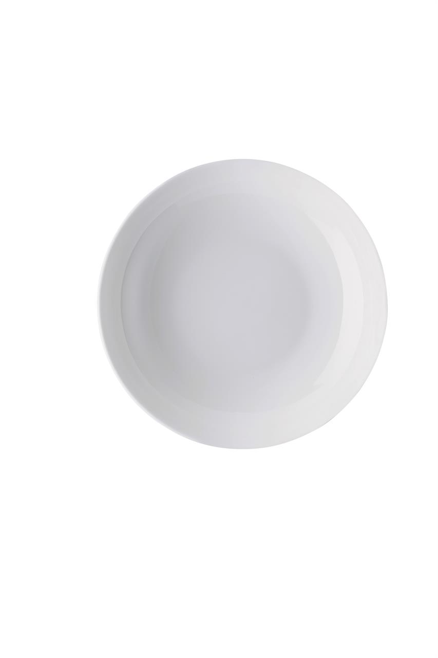 Der Suppenteller ist 23 cm groß und hat ein schlichtes, rundes Design. Er ist in den Farben Jade und Weiß gehalten.