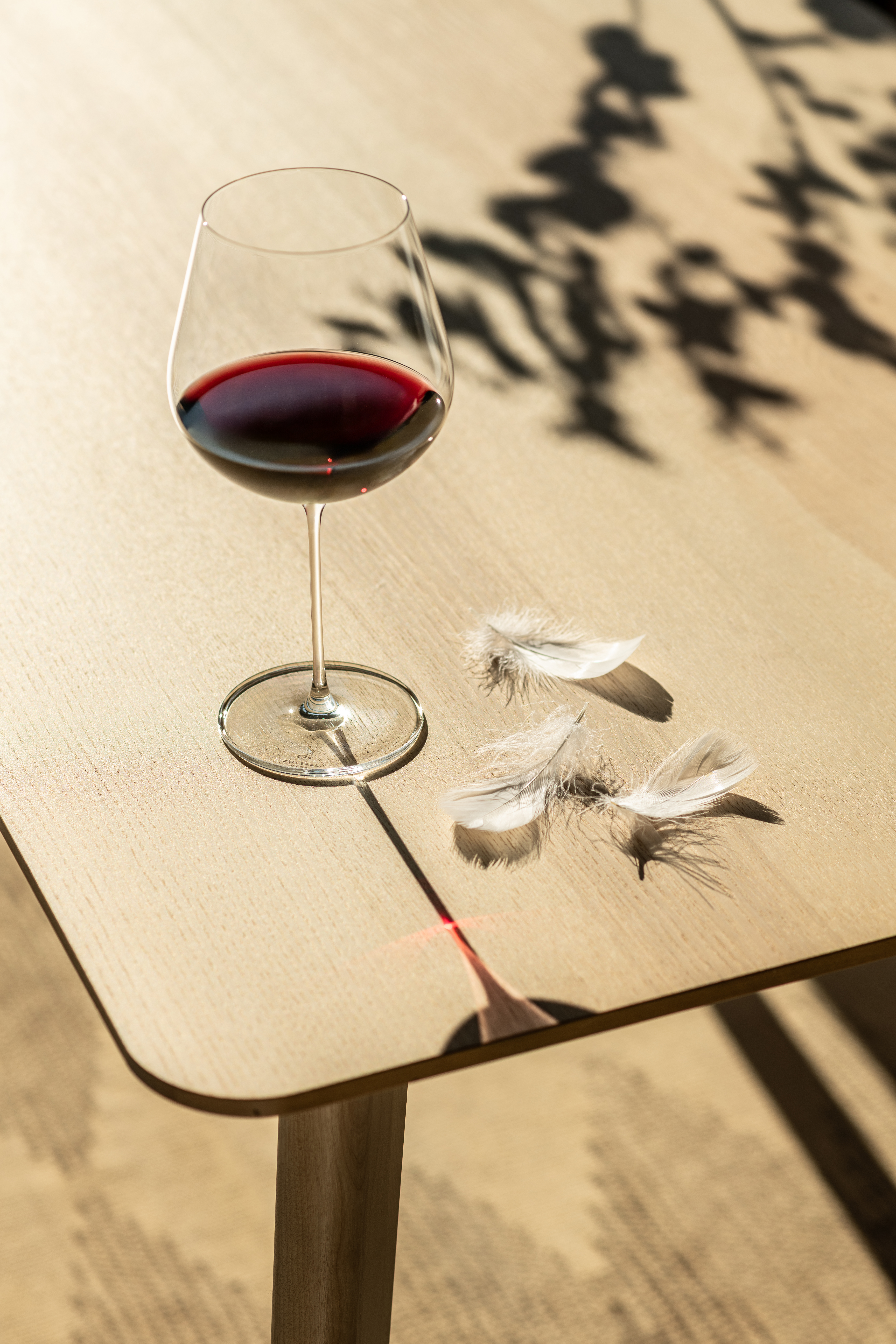 Im Bild ist ein VUELO-Glas. Es ist aufrecht aufgestellt und wirkt modern.