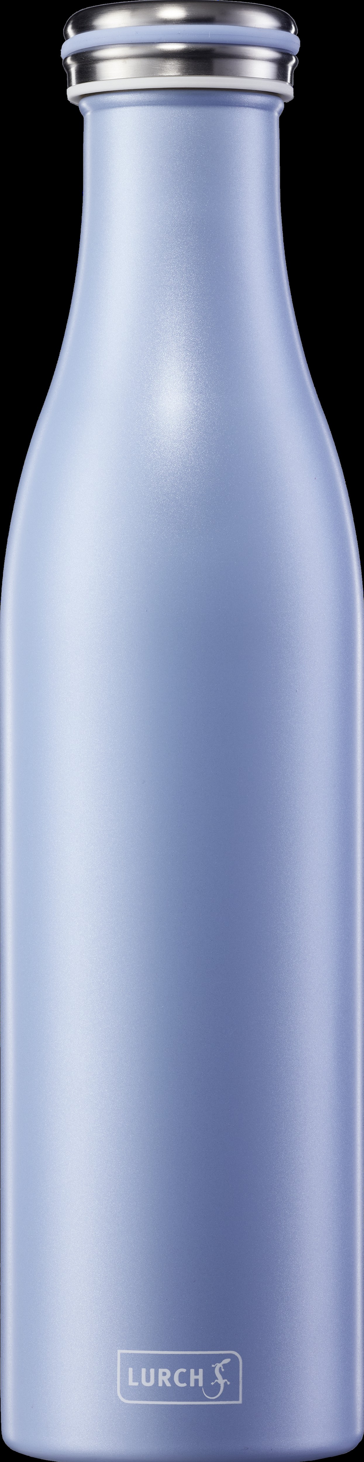 Die Isolier-Flasche aus Edelstahl mit 0,75 Liter Fassungsvermögen ist in der Farbe pearl blue. Diese Flasche hält Getränke lange warm oder kalt.