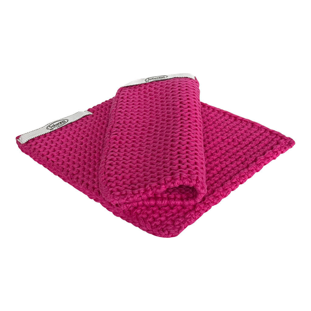 Topflappen Paar in Pink, Größe 22x22 cm. Diese Topflappen sind kräftig pink gefärbt und ideal zum sicheren Anfassen heißer Töpfe.