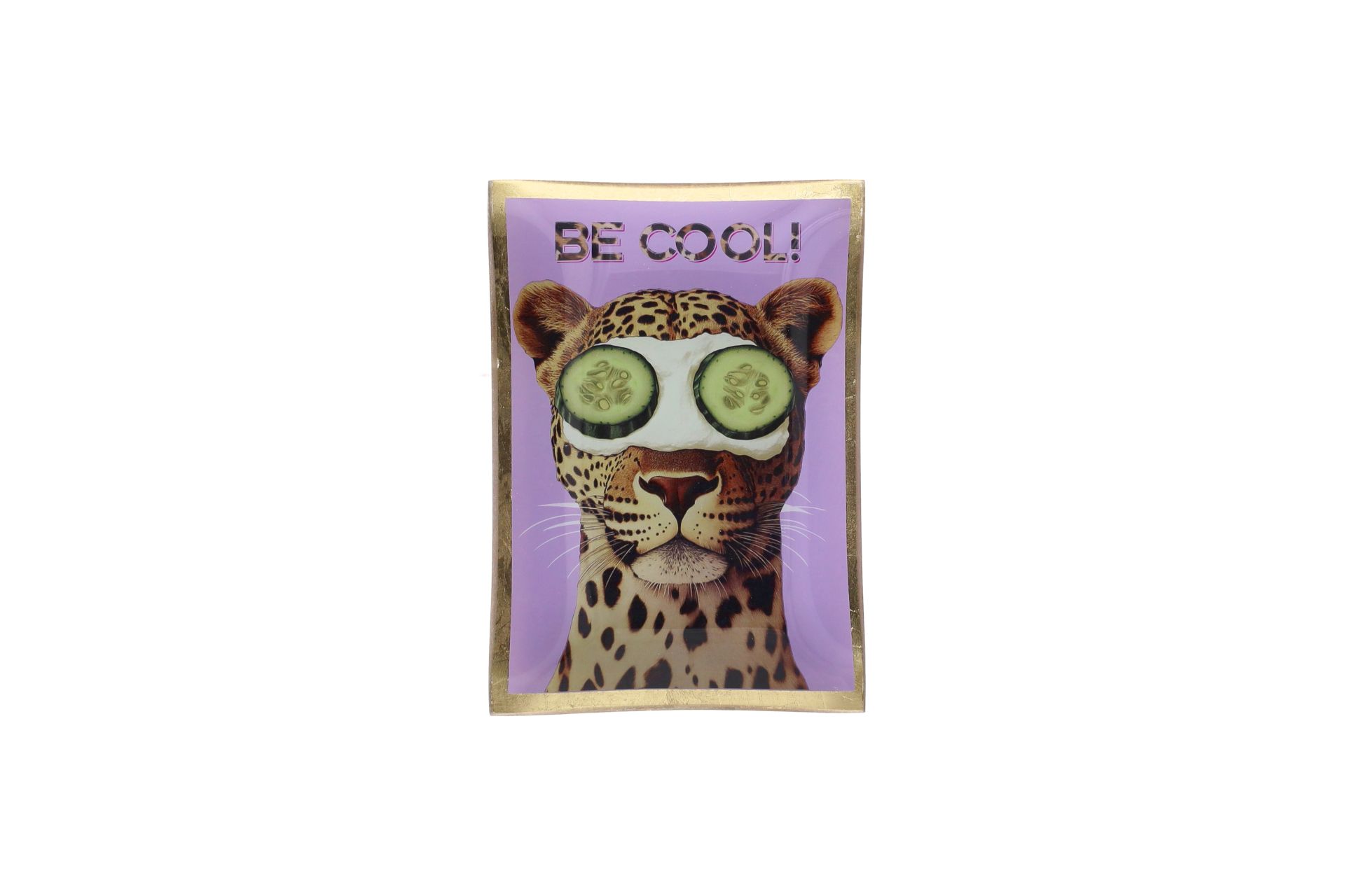 Mittlerer Glasteller von Love Plates mit dem Text 'Be cool' in lila. Ein moderner und farbiger Hingucker.