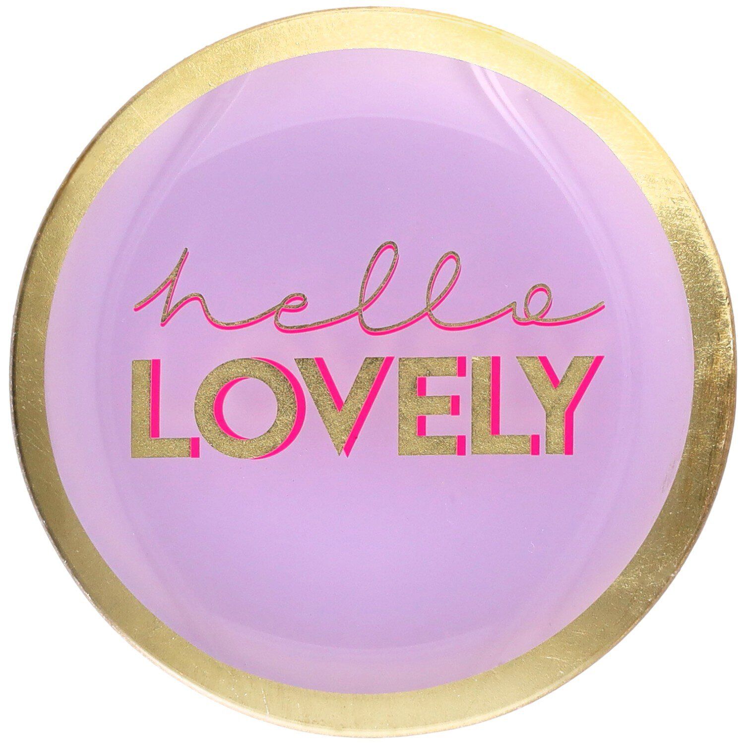 Mittlerer Glasteller aus der Love Plates Kollektion mit dem Schriftzug 'Hello lovely'. Das Design ist rund.