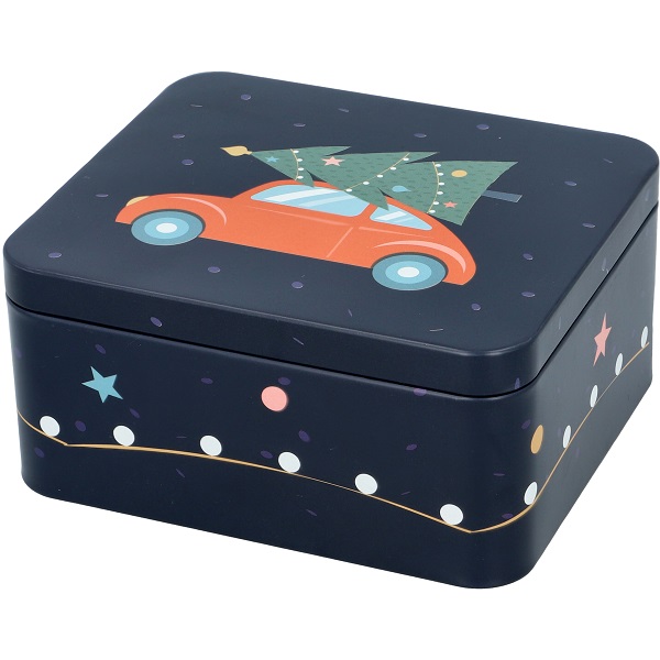 Eckige Gebäckdose mit Christmas Night Motiv in Größe M. Ideal zur Aufbewahrung mittlerer Mengen Plätzchen.