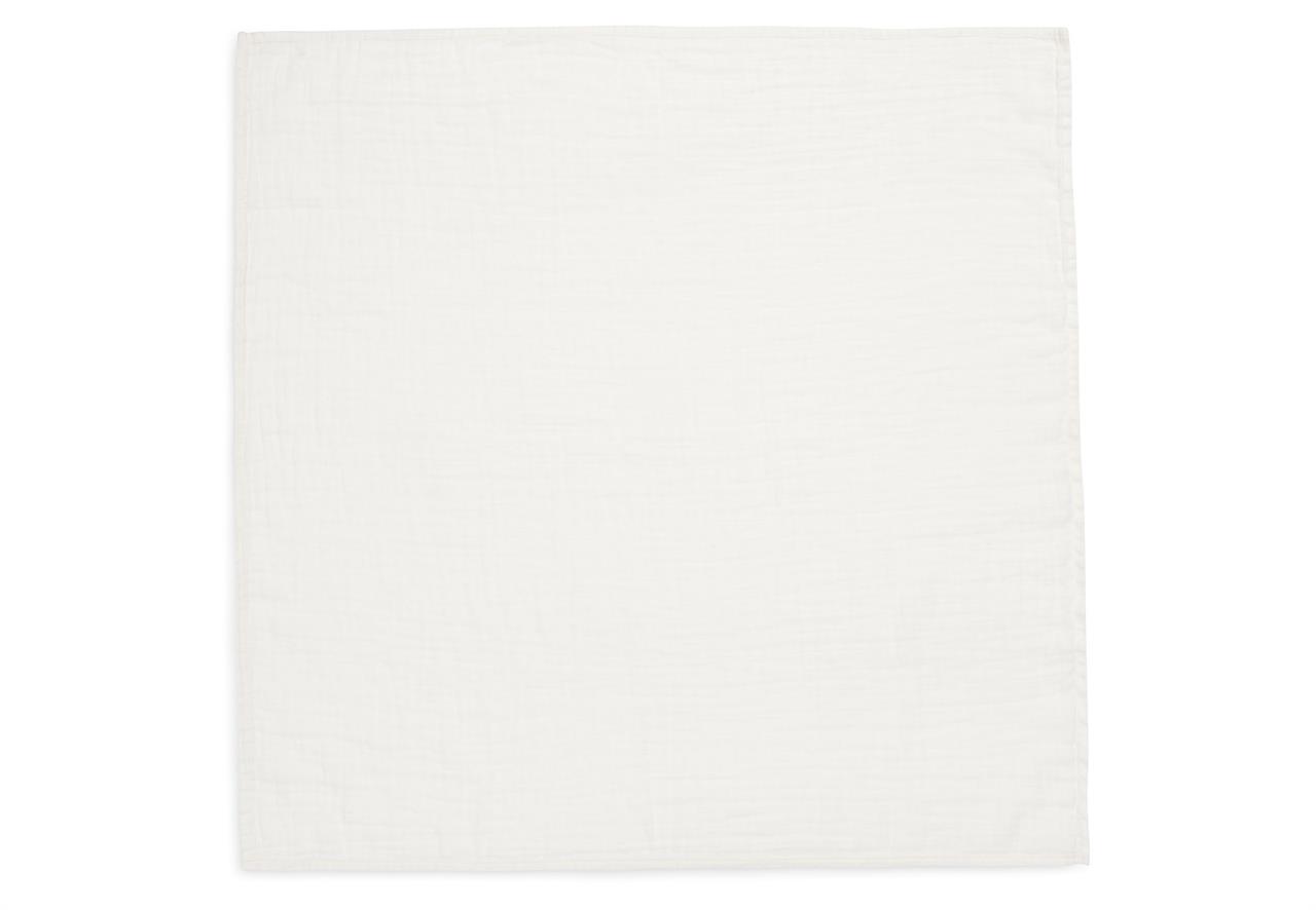 Das Bild zeigt ein weißes, rechteckiges Spucktuch aus Stoff. Es handelt sich um das Produkt „Spucktuch Hydrophil 70x70cm - Sea Green/Ivory - 4 Stück“.