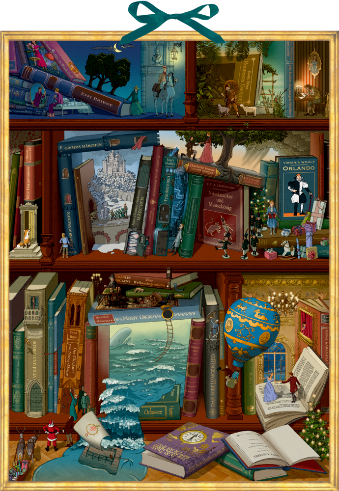 Das Bild stellt den 'Magie Der Bücher' Wand-Adventskalender dar. Er eignet sich ideal für die Weihnachtszeit.