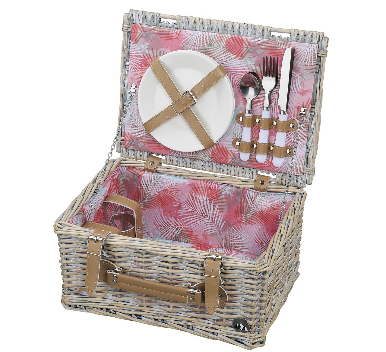 Zu sehen ist der Picknick-Korb Torino in Grau. Er besitzt einen stabilen Griff.