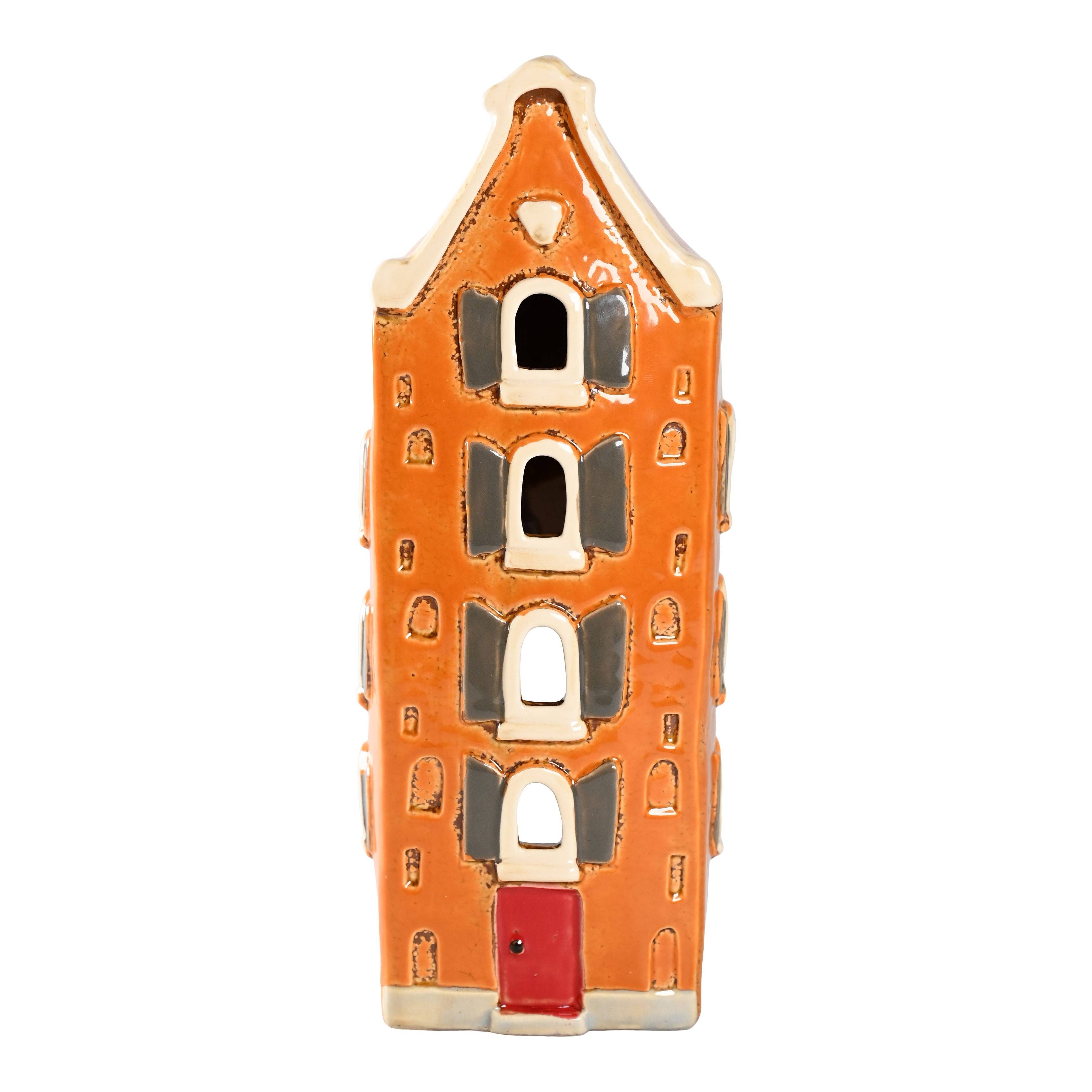 Das Produkt heißt House Ceramic Orange 25cm. Es ist ein 25 cm großes Haus aus orangefarbener Keramik.