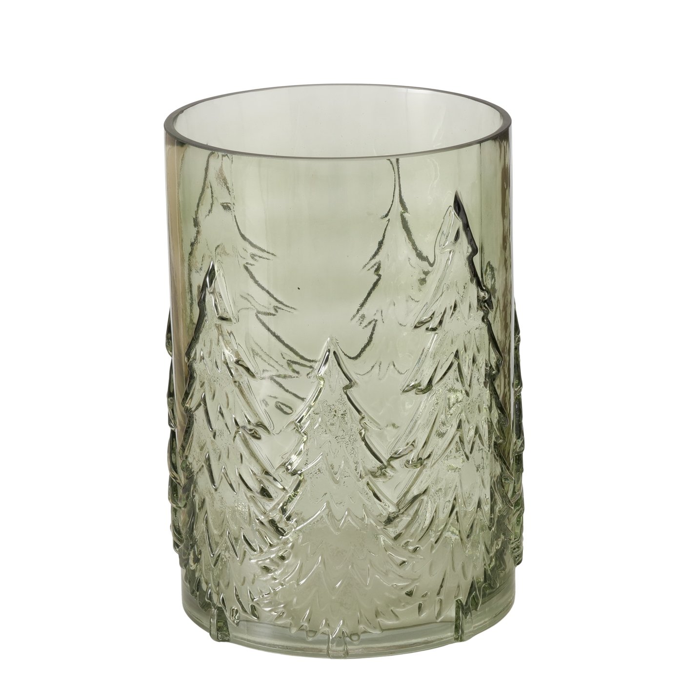 Windlicht Tanny, rund und aus lackiertem Glas mit einer Höhe von 22 cm. Es sorgt für eine gemütliche Atmosphäre mit Kerzenlicht.