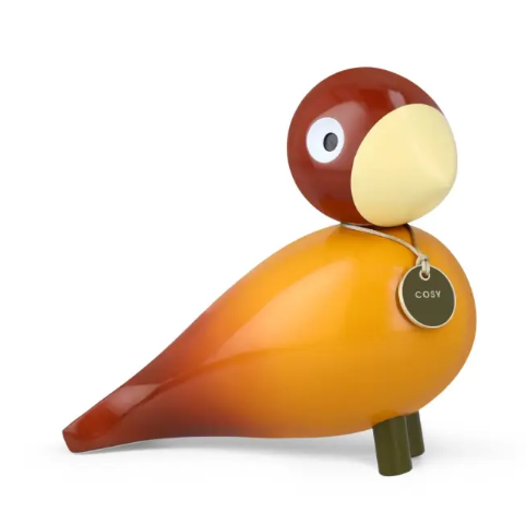 Hier sehen Sie die Figur 'Story Bird Cosy' in Orange, Höhe 15,5 cm. Es handelt sich um einen dekorativen Vogel.