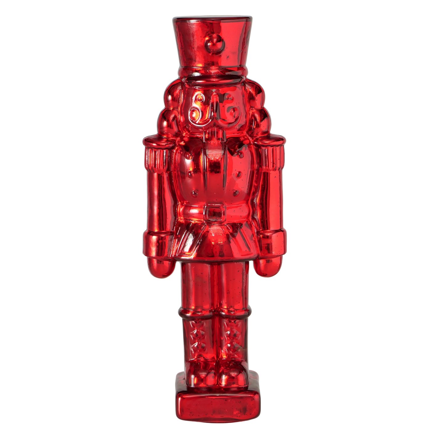 Figur Hartnuss, ein Nussknacker aus lackiertem Glas mit einer Höhe von 30,5 cm. Die Figur ist eine wunderschöne Dekoration, besonders zur Weihnachtszeit.