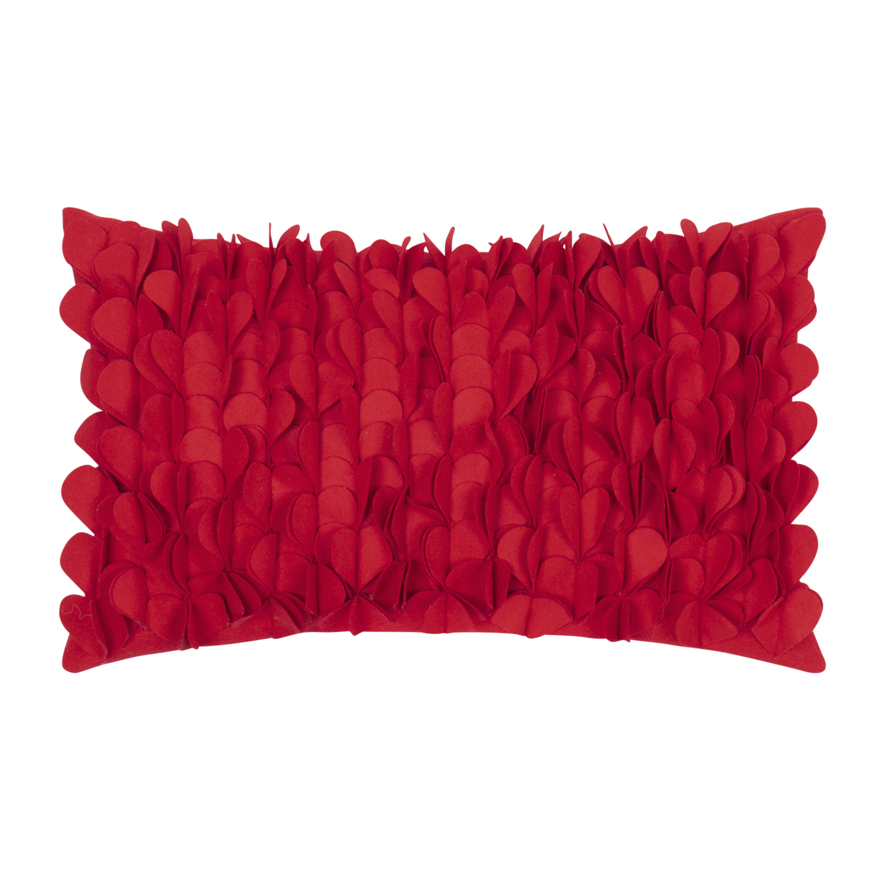 Zu sehen ist das Kissen HARTSHAPE in Rot, 30 x 50 cm mit Füllung. Es hat ein herzförmiges Design.