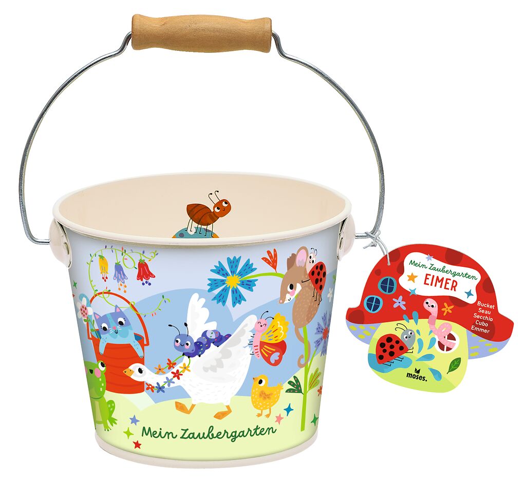 Mein Zaubergarten Eimer ist hier abgebildet. Das Produkt eignet sich ideal für kleine Gärtner.