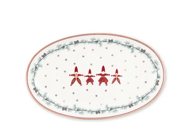 Die ovale Servierplatte Juana, klein und weiß, ist dargestellt. Sie eignet sich perfekt zum Anrichten von Speisen.