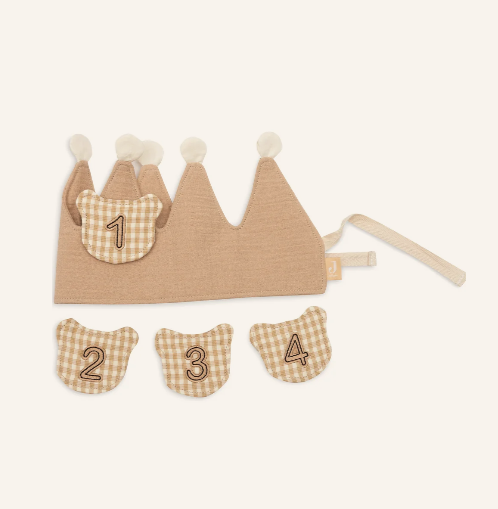Geburtstagskrone mit Zahlen - Teddy Bear ist eine Geburtstagskrone für Kinder. Sie enthält Zahlen zum Anpassen des Alters und zeigt ein Teddybär-Design.